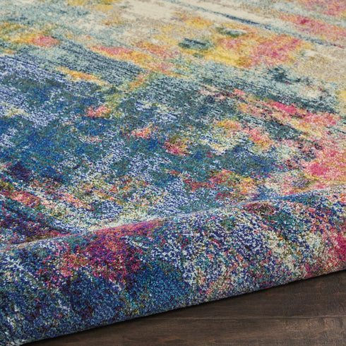 2' X 6' Blue And Yellow Abstract Power Loom Non Skid Area Rug